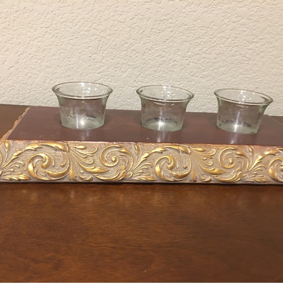 3 VOTIVE CANDLE HOLDER W/ GOLD SCROLL ACCENT - Picture 4 of 7